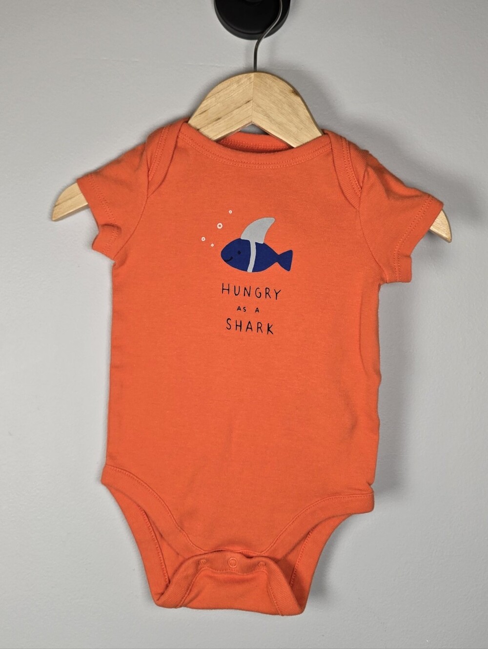 GAP Orange Baby Cotton One-Piece with Blue Shark Graphic